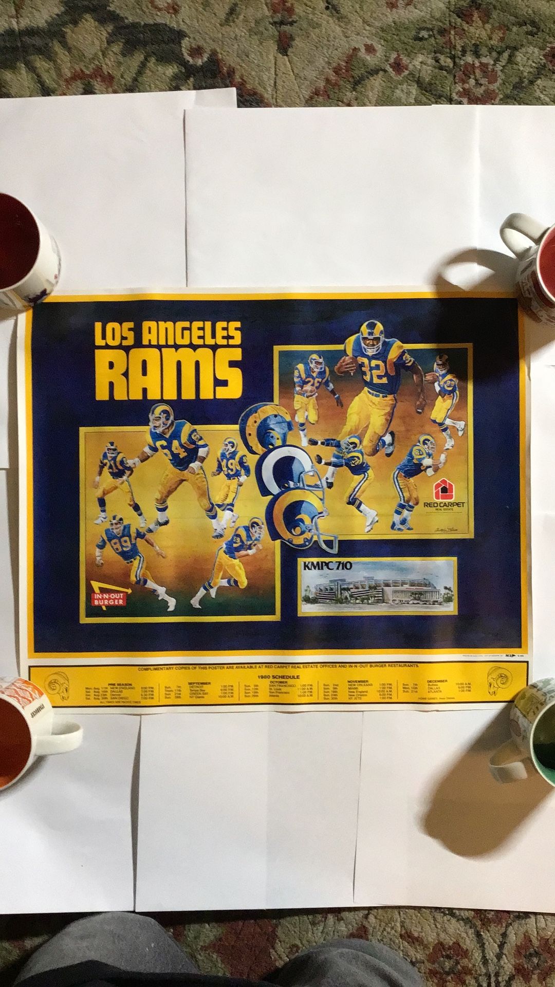 Vintage 1980 Los Angeles Rams Poster KMPC 710 Radio Station Promo