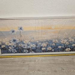 Extra Large 71” x 31” Framed Coastal Floral Wall Art – Modern Lake Sunset Canvas