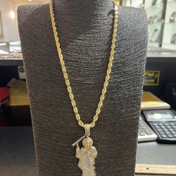 10k Gold Solid Rope Chain And Real Diamond Pendant Combo Deal For A Good Price!!