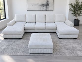 (PENDING)Large Cream Dual-Chaise Sectional with Ottoman - Free Delivery