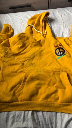Yellow Pullover Hoodie with Peace Sign Patch