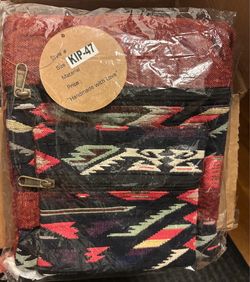 Olive Green Crossbody Jacquard Folding Tote with Patterned Front Panel