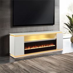 71" TV Stand w/ Electric Fire Place LED Light