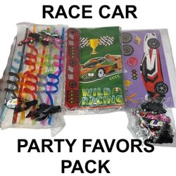 Race Car Party Favor Bundle 100pcs Stickers Slap Bracelets Straws Bags Keychains