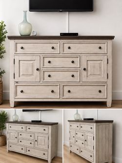 Modern Rustic 60” Dresser | 6 Drawers + 2 Cabinets