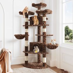 73in Fan-Shaped Space-Saving Corner Cat Tower/Multi-Level Tall Cat Tree for Indoor Kitties/Cozy Baskets/Condos/House/Perches/Sisal Scratching Posts/Pe