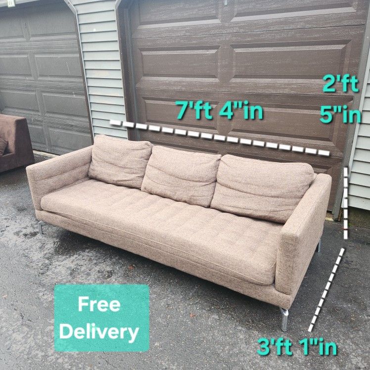 Free Delivery | Kasala Arcadia Brown Mid Century Modern Tufted Sofa/ Couch