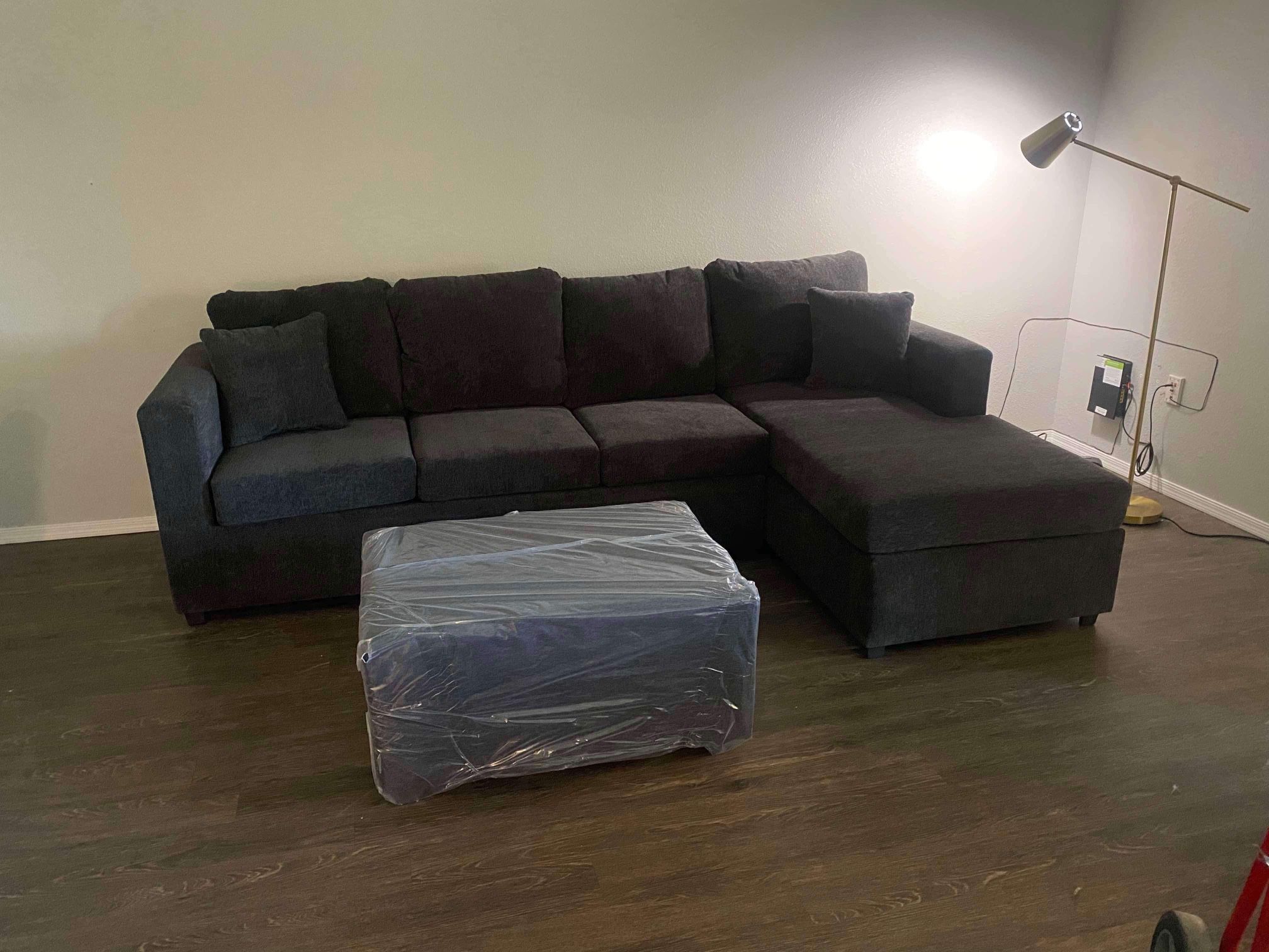 Brand Dark Grey Sectional With Free Ottoman