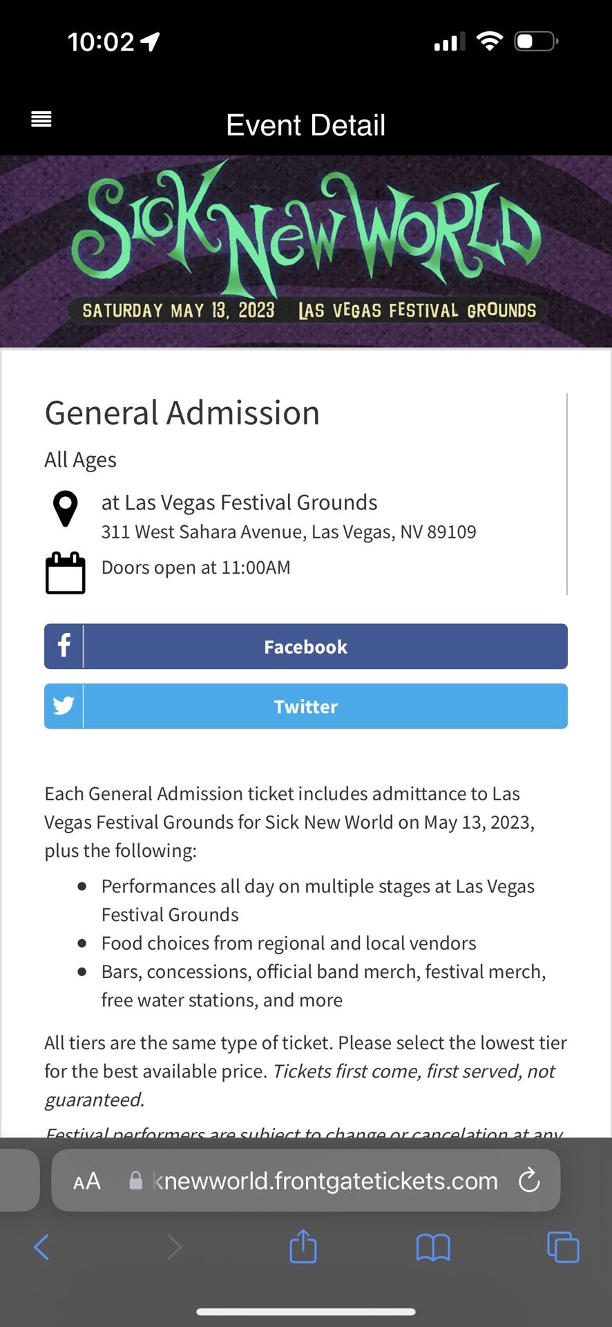 1 Sick New World GA ticket
