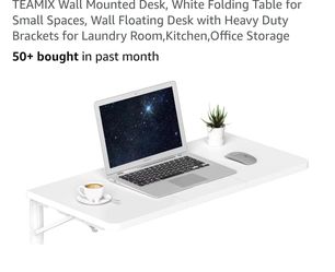Wall Mounted Desk, White Folding Table for Small Spaces, Wall Floating Desk with Heavy Duty Brackets for Laundry Room,Kitchen,Office Storage