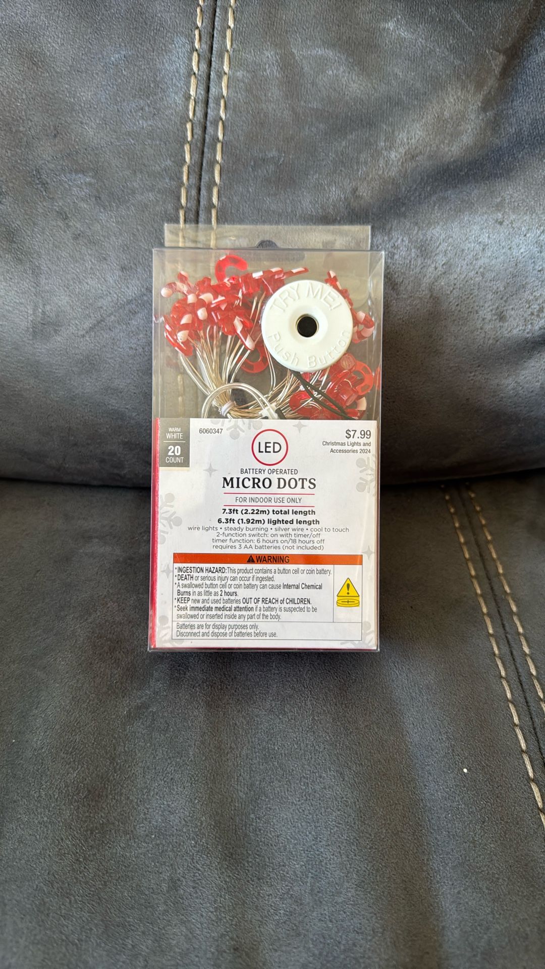 New Warm White 20 Count Candy Cane LED Battery as Operated Micro Dots Fairy Lights Christmas Holiday Decorations