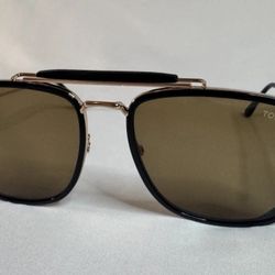 Tom Ford Huck TF665 Sunglasses Shiny Gold/Black Pilot 01E 58mm Authentic
