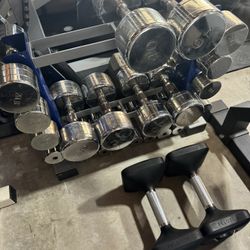 Chrome Dumbbell Weights and Dumbbell Rack 