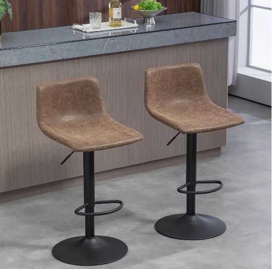 Finnhomy Bar Stools Set of 2 Counter Height, Swivel Barstools with Footrest and L Shape Back, Height Adjustable Modern Bar Chairs, Vintage Leather, Re
