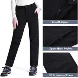 CAMELSPORTS Women's Hiking Pants Fleece Lined Ski Pants Winter Warm Waterproof Insulated Snow Travel Cargo Softshell Trousers 