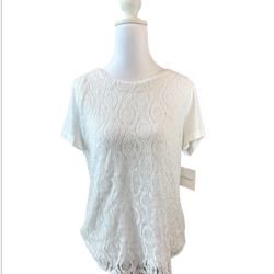 Womens Croft & Barrow White Lace Blouse Shirt Top Short Sleeve XL Extra Large 