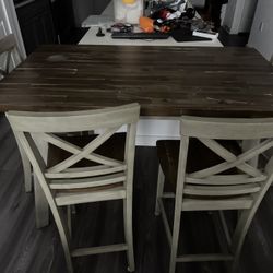 High Wood Table + 4 Chairs