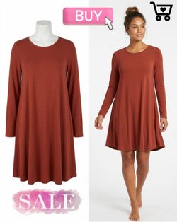 Zenana Orange Long Sleeve Tunic Spring Dress – Rust / Terracotta – Size Small