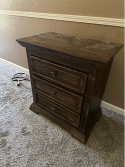 Dark Brown Distressed Wood Nightstand with USB and Outlets