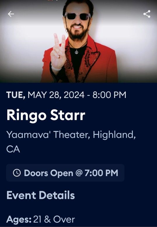 Ringo Star at Yaamava Tickets