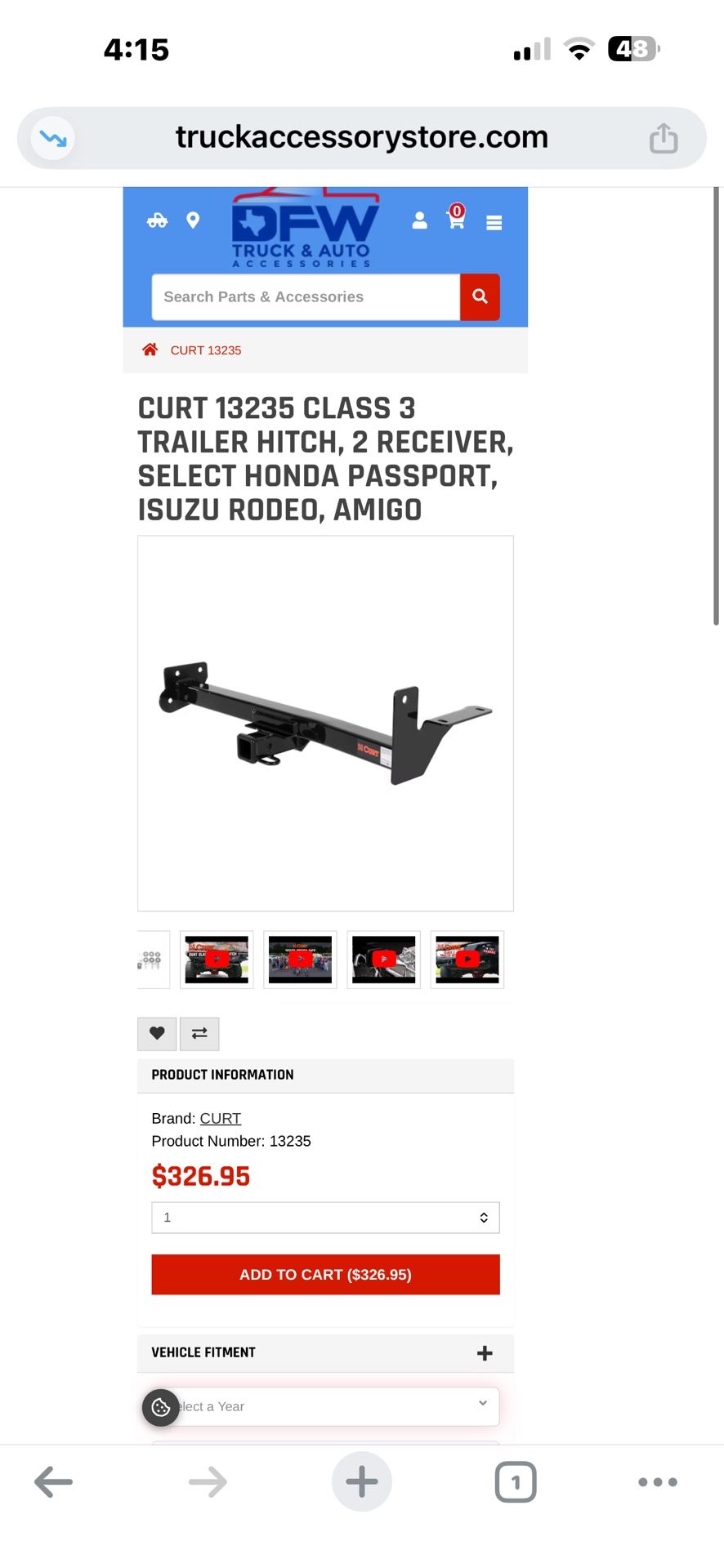 The CURT Class 3 Trailer Hitch with part number 13235 is designed for select models of the Honda Passport and Isuzu Rodeo and Amigo. Compatibility De