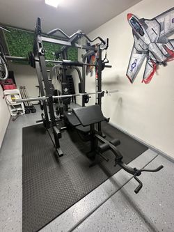 Vesta Fitness Smith Machine 2001 w/Bench Attachment | 230lb Bumpers Weights | 7ft Olympic Bar | Fitness | Gym Equipment | FREE DELIVERY🚚 