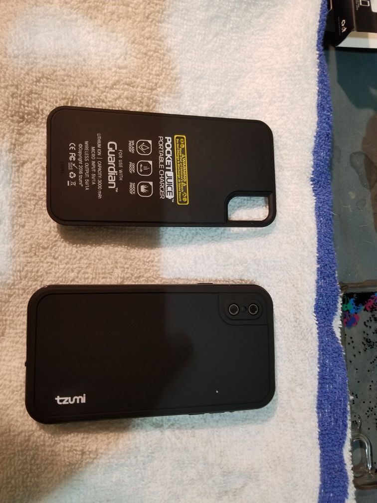 Tzumi case for iphone X . Waterproof case with screen protector, comes with external battery that attaches to phone .