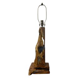 Custom Mesquite Wood Lamp with Authentic Turquoise Inlay - Rustic/Southwest