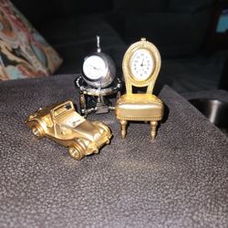 Collectible Miniature Royale Royce Car, Quartz Clock, Chair, Globe