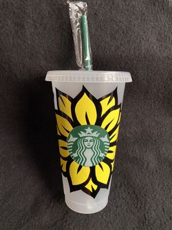 New Custom Starbucks Cold Cup 24oz Venti Size Sunflower design with name