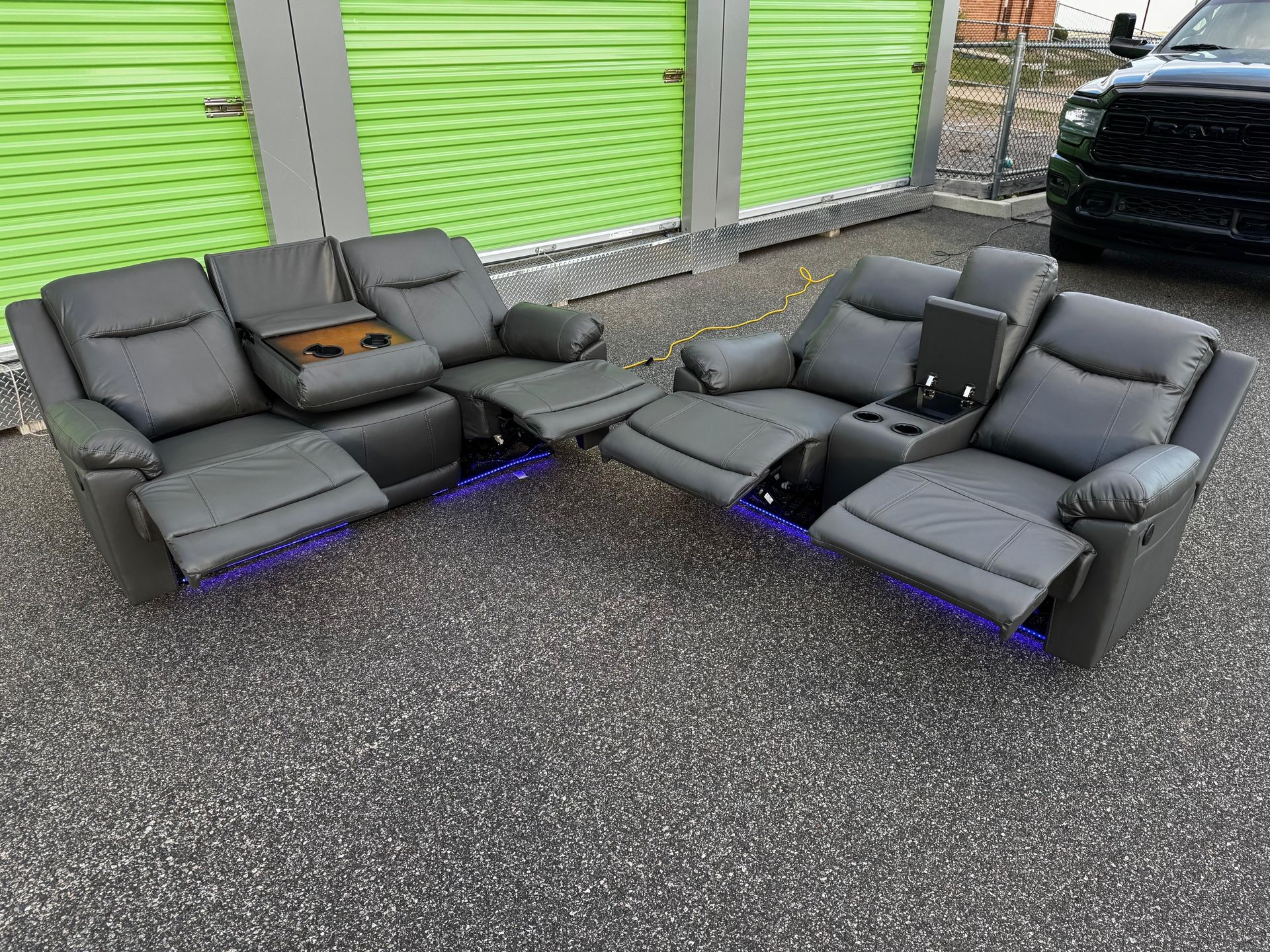 FREE DELIVERY AND INSTALLATION -  Power Recliner Gray Leather Sofa and Love seat UBS Charger