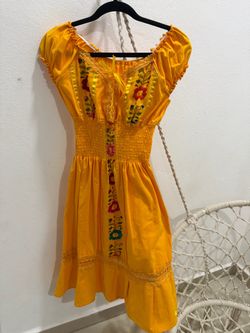 Yellow Floral Embroidered Dress
