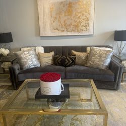 2 Grey velvet tuffted sofas