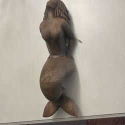 Hand carved wood vintage mermaid