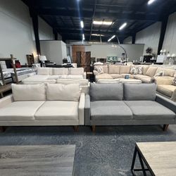 Gray and Beige Love Seat