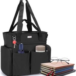 LoDrid Teacher Tote Bag with Padded Bottom, Teacher Utility Bag with 15.6” Laptop Compartments, Teac