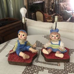 Vintage Raggedy Anne and Andy Ceramic Doll Lamps