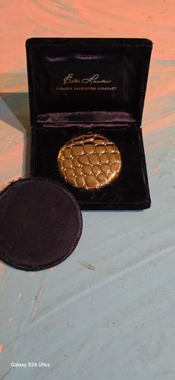 Vintage Estee Lauder Golden Alligator Compact with Original Case Cool Treasure