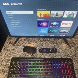 Light Up Keyboard With Mouse & 24” Roku tv With Remote 