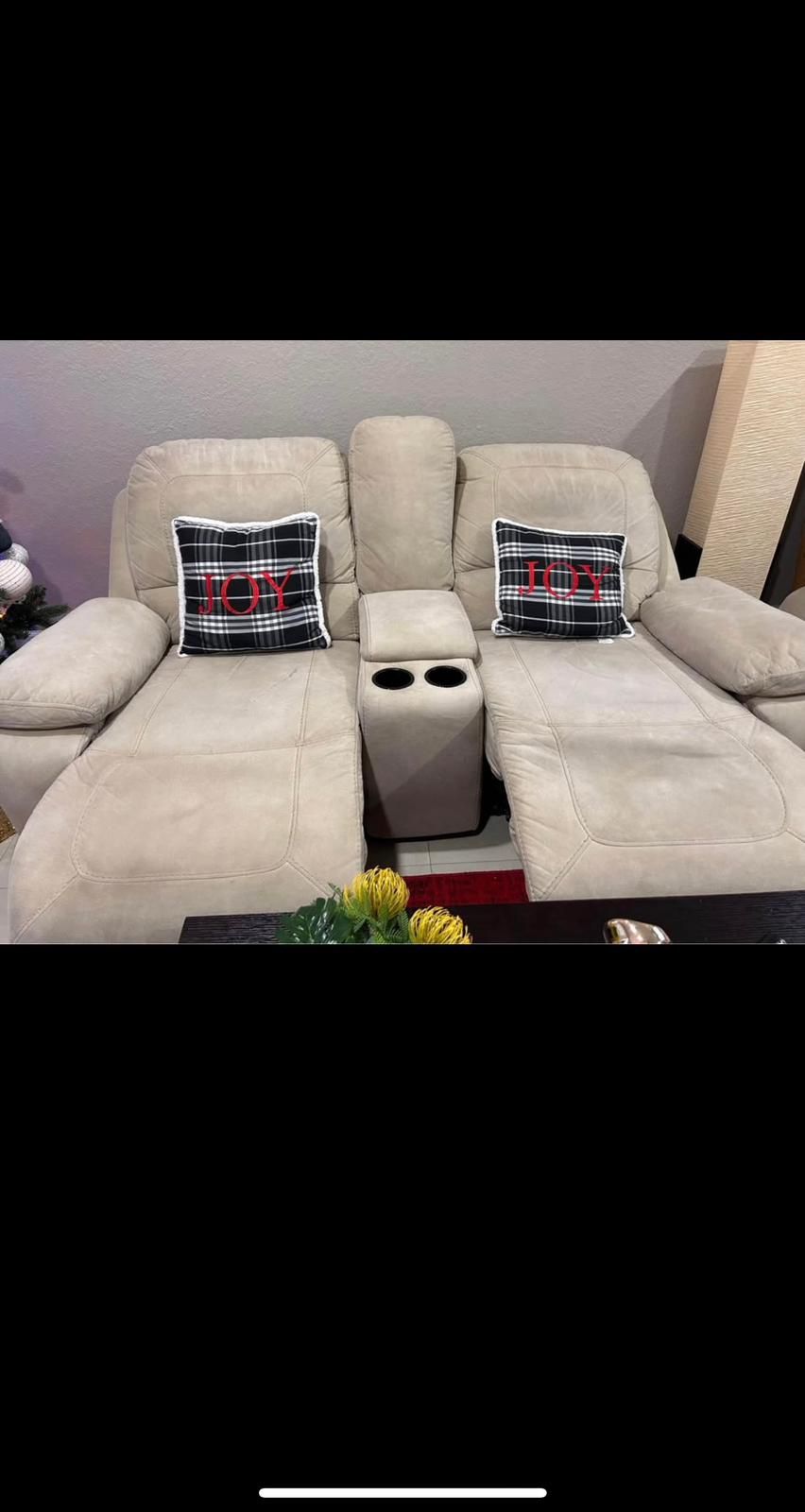 Beige Love Seat Sofa and Reclining Sofa