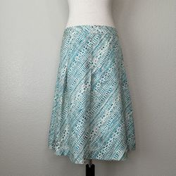 Merona Vintage 100% Silk Blue White Print Pleated Skirt