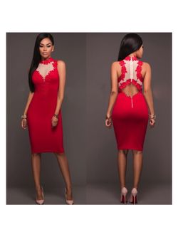 🚨Red Crochet & Mesh Open Back Dress