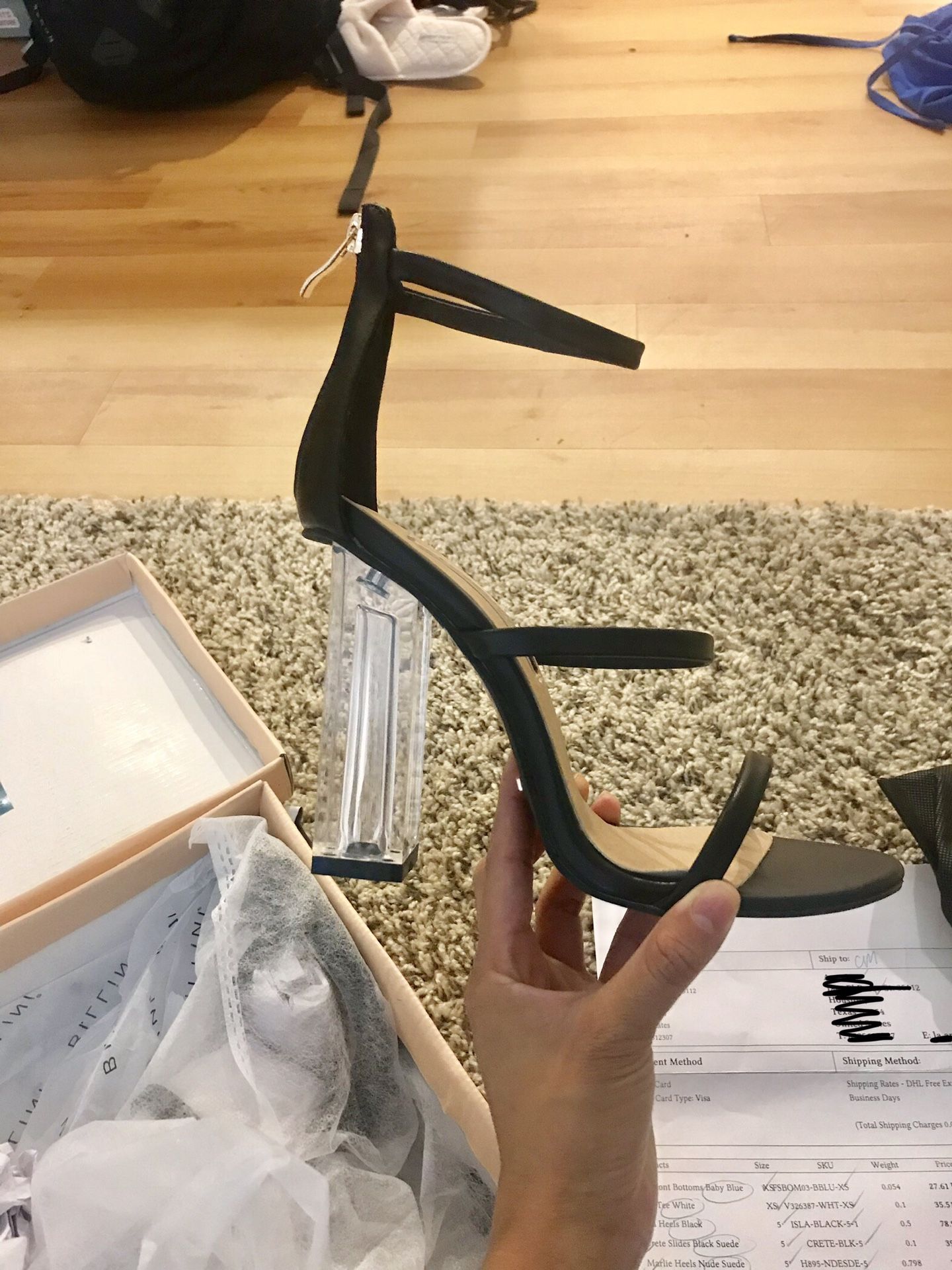 White Fox Boutique Black Clear Block Heel Size 5