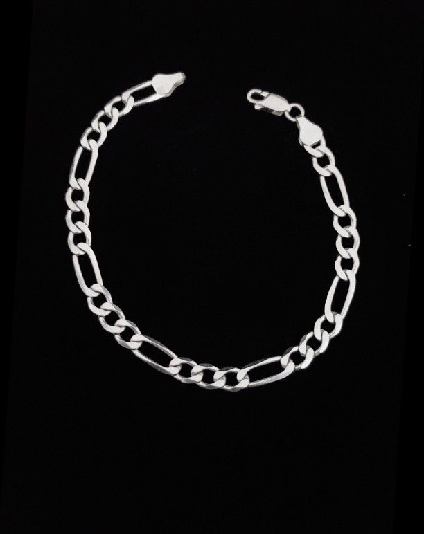 7.5" x 7mm Solid Sterling Silver Figaro Chain Bracelet, Made in Italy. NEW!