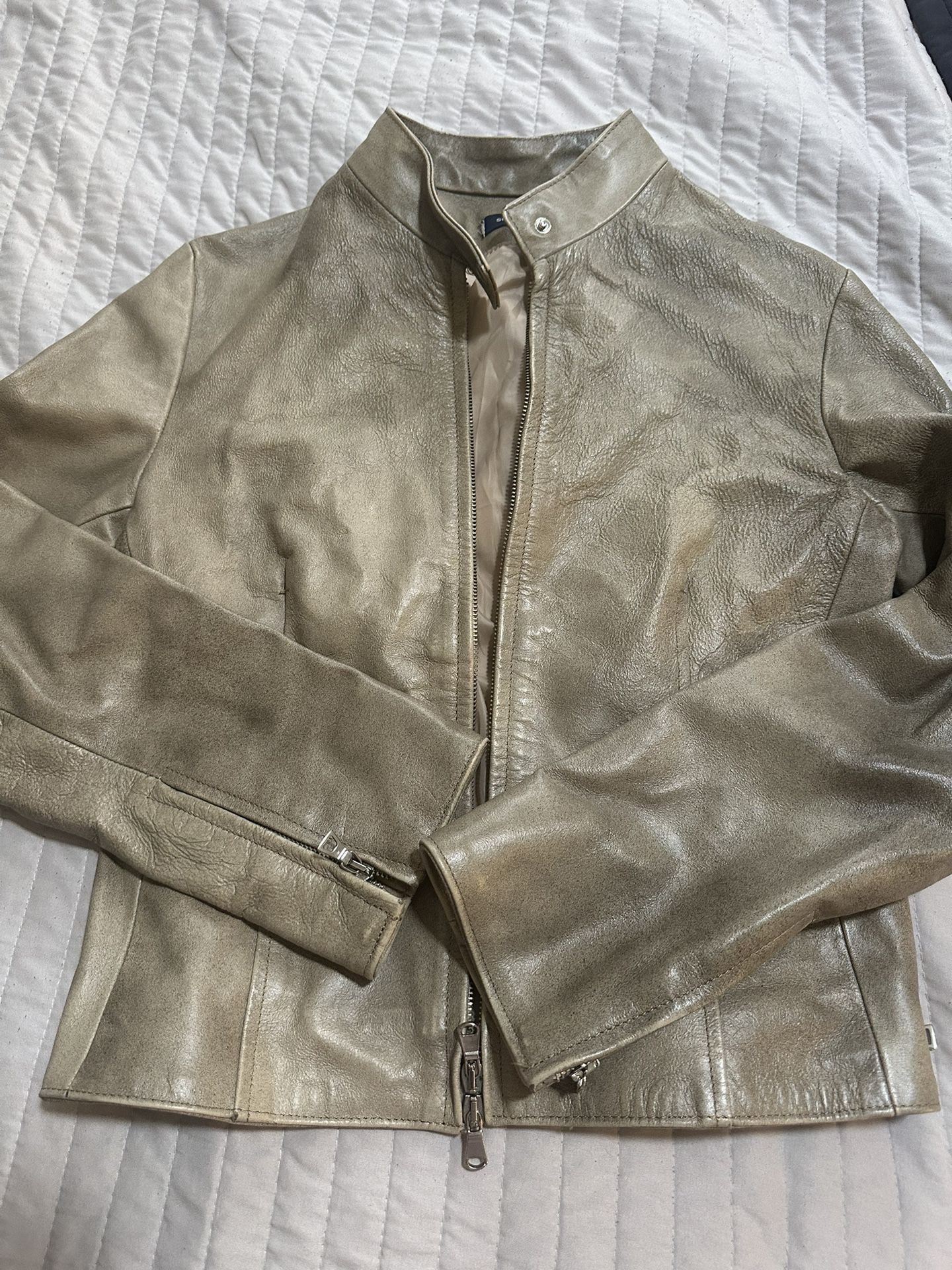 True Leather Beige Woman Jacket - Imported From Italy Size M 
