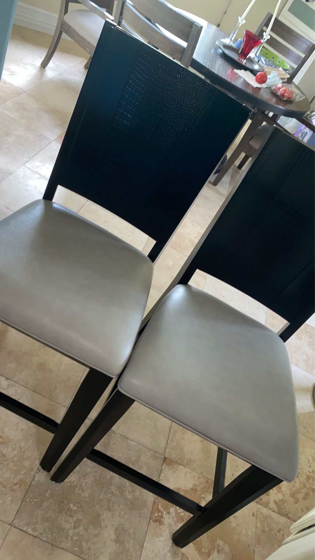 Grey and black barstools or kitchen table chairs. Set of 2