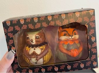 Johanna Parker Retro Style Fall Pumpkin Peep Critters Salt Pepper Shaker Set