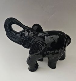 Vintage Black Elephant Ceramic Figurine 10" Made in Brazil