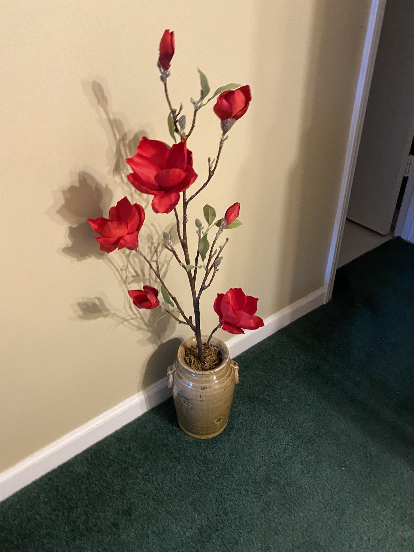 Beautiful Brown Vase With Red Flowers 