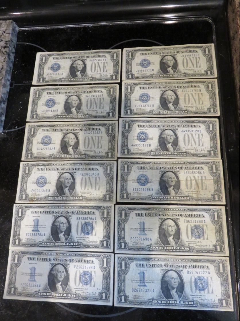 1928 & 1934 Lot of 12 Old Nice Grade Silver Certificate 1 Dollar Bills Hard Find! FUNNYBACKS